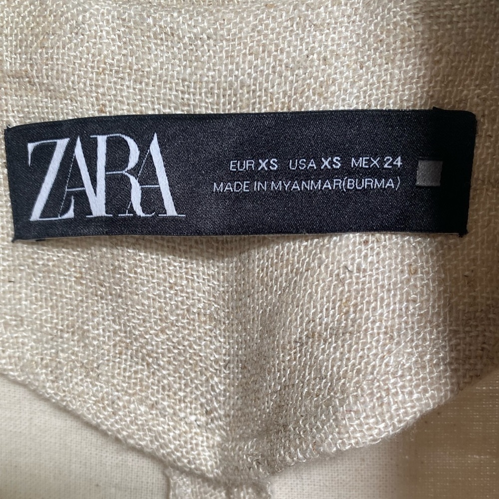 Zara Linen Blend Long Blazer Coat Oatmeal Oversized Dolman Sleeve SKU351 - Picture 6 of 9